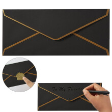 Zakelijke enveloppen met gouden V-rand. 10 enveloppen gemaakt van 150 g/m² papier. Standaard enveloppen met gouden stickers voor cheques en brieven.