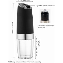 Gravity Electric Salt & Pepper Grinder Set (2pcs, Black) – Battery Operated, Auto Mills w/ Blue Light, Adjustable Coarseness, One-Handed, Cleaning