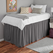 Extra Long Dorm Bed Skirt, 40" Ruffle Edge, Elastic Fit, Easy Install, Grey, 1 Pc