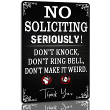 No Soliciting Metal Sign – 8x12", Vintage Tin Plaque for Front Door, Yard, Wall Decor – Compatible with Outdoor Use