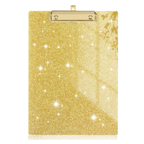 Glitter A4 Clipboard Plastic Acrylic Gold Clip Yellow