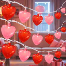 Guirlande lumineuse en forme de cœur, 2 m (6,56 pi), 10 LED, bicolore rouge et rose