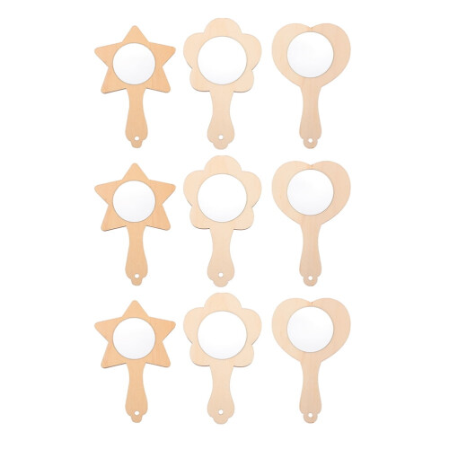 Miroirs de poche en bois pour enfants, ensemble de 9 pièces