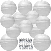 Lanternas de papel redondas brancas com LED, pacote com 12 unidades.