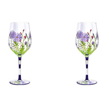 Verres à vin à pied décorés de motifs floraux peints à la main (2 pièces)