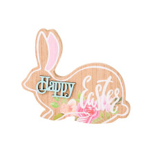 Cartello decorativo in legno a forma di coniglietto con scritta "Buona Pasqua" e stampa floreale, ideale per decorare casa, ufficio, tavolo o parete