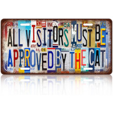 Vintage metalen kattenbordje/kentekenplaat/nummerplaat voor aan de muur, perfect als decoratie voor kattenliefhebbers (12x6 inch) - Alle bezoekers