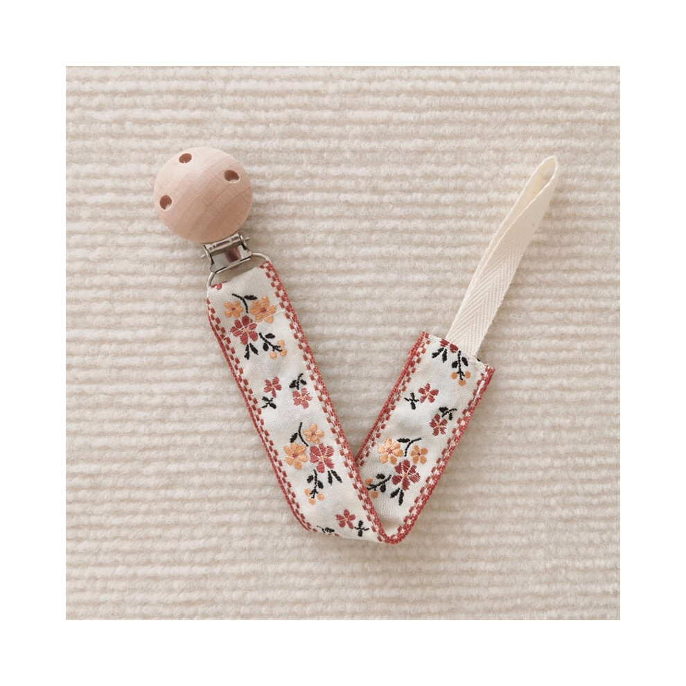 Embroidered Baby Embroidered Pacifier Chain Baby Teether Small Toys Anti-falling Chain Beech Wood Pacifier Clip Lanyard