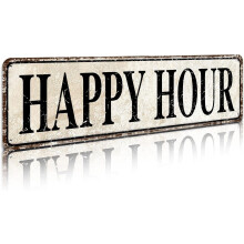 Cartello Happy Hour – Decorazione da parete rustica in latta stile fattoria, per bar e vino, 10x40 cm, compatibile con Country Vintage Home