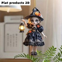 Pendentif 2D Petite Sorcière pour Halloween, Décoration murale décorative en acrylique plat à bordure croisée, accessoire à suspendre pour la