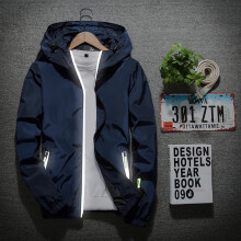 Herrjackor och kappor Casual Color Plus Size Hoodie Reflekterande Dragkedja Utomhus Sportjacka Blå5X
