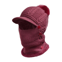 Strickmütze mit Ohrenwärmer und Nackenschutz für Damen, Wintermütze und Schal-Kombination, weich, atmungsaktiv, für Outdoor-Aktivitäten, Rot