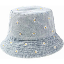 Cappello a secchiello in denim di cotone, cappello da sole vintage con protezione solare, piccola tasca, ricamo, berretto da pescatore per uomo,
