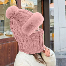 Set da donna composto da berretto e sciarpa in maglia, caldo, antivento e con fodera in peluche – Rosa, ideale per gli sport invernali.