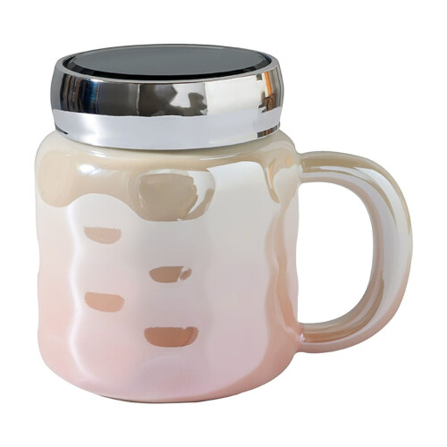 Ceramic Mug with Lid 450 ml Pearl Finish Handle 1