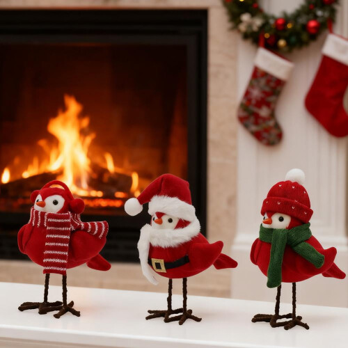 Red Cardinal Bird Figurines 3PCS Christmas Decor 2