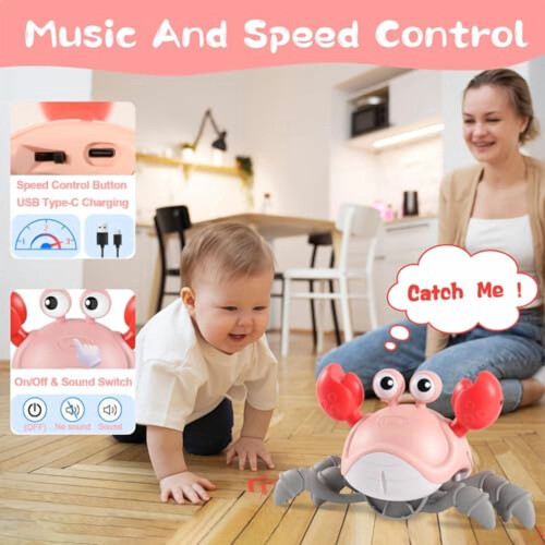 Krypende krabbe babyleke 3.0 med musikk og hastighetskontroll for 2