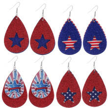 8Pairs Multi Color PU Water Drop Earrings Double Layer Dangler