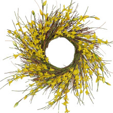 Guirlanda de flores artificiais Forsythia de 35 cm (14") para a primavera, ideal para uso o ano todo, perfeita para porta de entrada, casamentos,