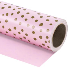 Rouleau de papier cadeau réversible mini (43 cm x 10 m) – Pois roses et dorés pour anniversaire, fêtes, mariage, baby shower