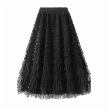 Vrstvená tylová maxi sukňa s elastickým pásom, dĺžka sukne 95 cm