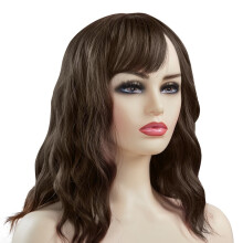 Perruque courte ondulée de 35,5 cm (14 pouces) avec lace front, effet naturel, raie au milieu, cheveux humains bruns – idéale au quotidien