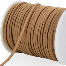 1 rouleau de cordon en cuir marron clair, 3 mm, 50 yards (45,7 m), cordon plat et fin en cuir sans élasticité pour colliers, bracelets, perles.