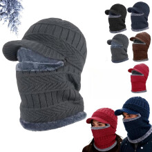 Căciulă de iarnă Fullguard cu acoperire completă, cu mască și apărători pentru urechi, pentru bărbați, set de pălării din fleece, roșii