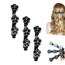 Funkelnde, geflochtene Kristallhaarspangen, doppellagige Strassblumen-Haarspangen – Dekorative Haarstyling-Accessoires (Schwarz3)