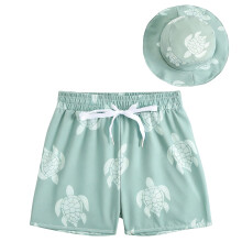 Boys Swim Trunks,Sea Turtle Print Matching Swim Cap Outfit Clothing Kids Swimwear for Beach Pool,Swim Trunks Boys,Light Green,12-18 Months