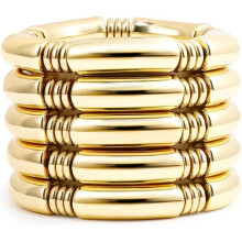 Set van 5 gouden bamboe armbanden, 14 karaats verguld.