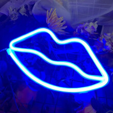 Neon Night Light, LED Neon Signs Lips Neon Lights, Blue, USB Operated, Bedroom