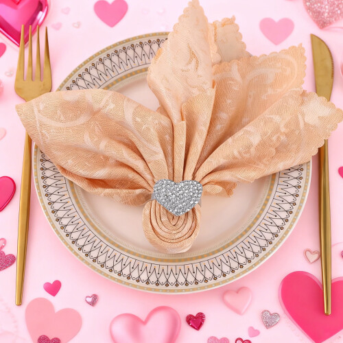 Heart Napkin Ring Silver Alloy with Rhinestones