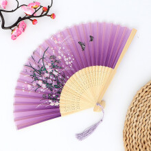 Handheld Folding Fan, Floral Silk Fan with Tassel, Hollowed Oriental Fan for Ladies & Line Dancing – Compatible with D