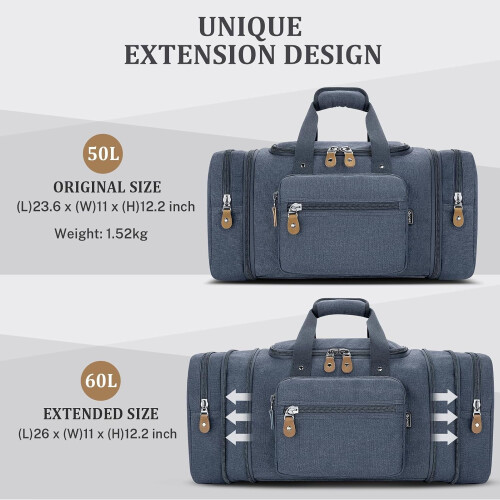 Τσάντα Duffle από καμβά για ταξίδια 60L με δυνατότητα επέκτασης, για το 2