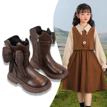 Girls Boots,Boots Girls Side Zipper Lace Up Durable Leather Mid Calf for Everyday Style,Toddler Boots,Z01 Brown,9-10 Years