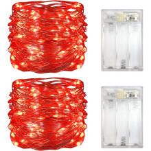 Guirlande lumineuse LED à piles en forme de goutte d'eau avec minuterie (6 h allumée / 18 h éteinte), 30 LED, 3 m, rouge – Idéale pour la