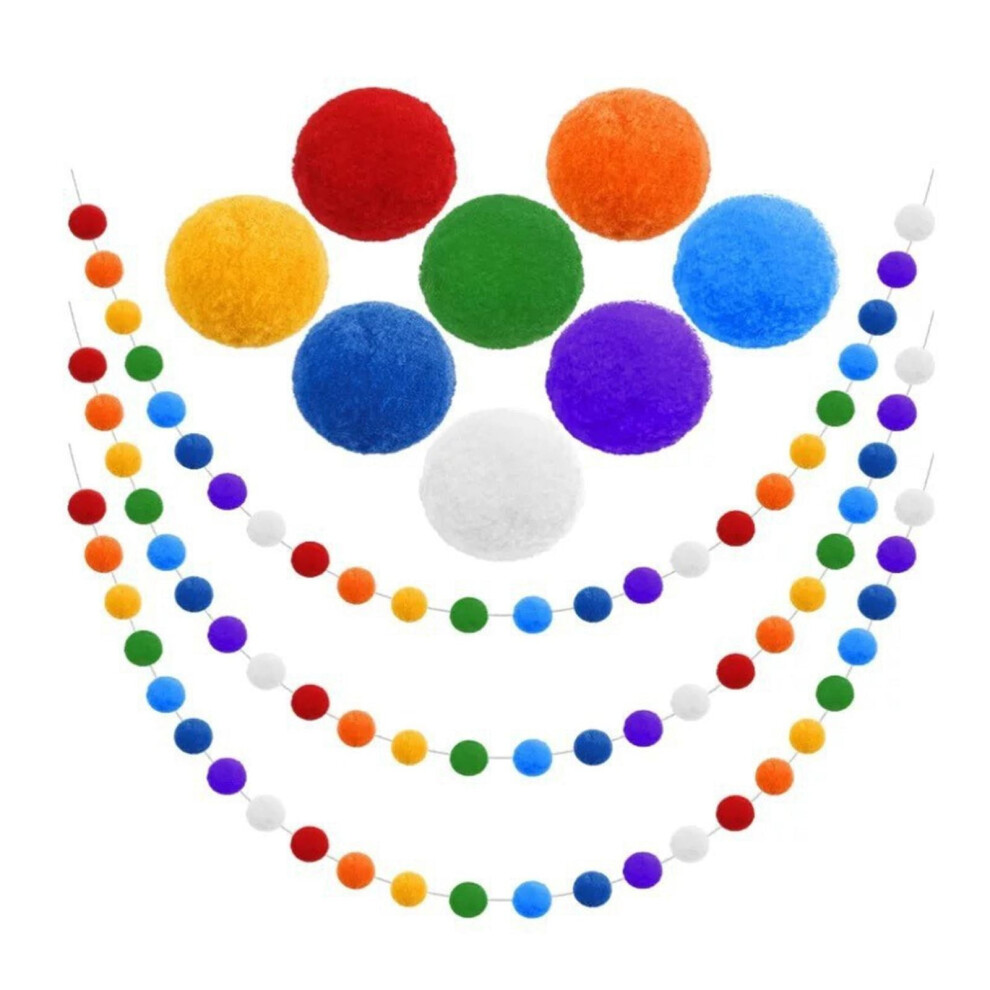 Large Pompom Garland 8.2 Ft, Boho Nursery Pom Pom Garland Decor, Prestrung Polyester Fiber Garland for Bedroom Classroom Easter Home Decoration