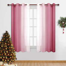 Ombre Sheer Curtains, Faux Linen Semi-Voile Gradient Drapes, Set of 2 Grommet Top Panels (52x63"), Burgundy