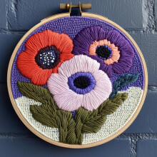 DIY Punch Needle Kit: Anemone Flowers, Easy for Beginners, Includes Printed Pattern & Hoop (20x20cm), Home Decor Craft