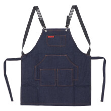Tablier de salon ajustable et lavable en toile denim pour hommes et femmes – Bleu, résistant, à bretelles croisées