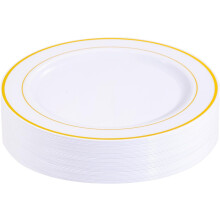 30PCS White and Gold Plastic Dinner Plates Disposable - 10.25inch Premium White Gold Rim Weddings and Party Plates