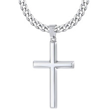 Unisex-Kreuzkette aus Edelstahl, schlichter Kreuzanhänger in Gold/Silber mit 61 cm langer kubanischer Kette – Stilvoller, klassischer religiöser