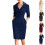 Abito da donna blu navy a portafoglio con maniche a 3/4 e scollo a V 1