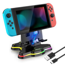 Base di ricarica compatibile con Nintendo Switch/Switch OLED/Switch Lite – Ricarica rapida, luce RGB, regolazione a 90