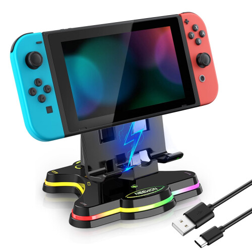 Station de charge compatible avec Nintendo Switch/Switch OLED/Switch Lite – Charge rapide, éclairage RGB, inclinaison à 90