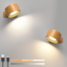 Lot de 2 lampes murales rechargeables, commande tactile rotative à 360, alimentation par batterie, 3 niveaux de luminosité, 3 modes de couleur