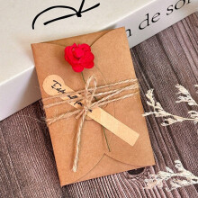 Birthday Invitation Card Set: Kraft Paper, Burgundy, with Envelope, Inner Card, Dried Flowers, Jute Twine & Stickers