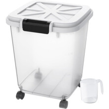 Conteneur à riz HANAMYA 40LB avec verre doseur, sans BPA, pour riz, céréales, aliments pour animaux, farine, 1 unité, transparent et noir