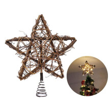 Étoile de sapin en rotin Hibibud - Décoration de sapin de Noël rustique lumineuse à LED